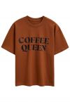 تي شيرت قطني مطبوع من Coffee Queen بلون الكراميل