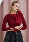 يتوهم مع BOWKNOT Knit Top في بورجوندي