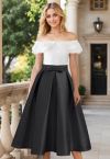 Luxurious Night Bowknot Pleated Midi Skirt in Black