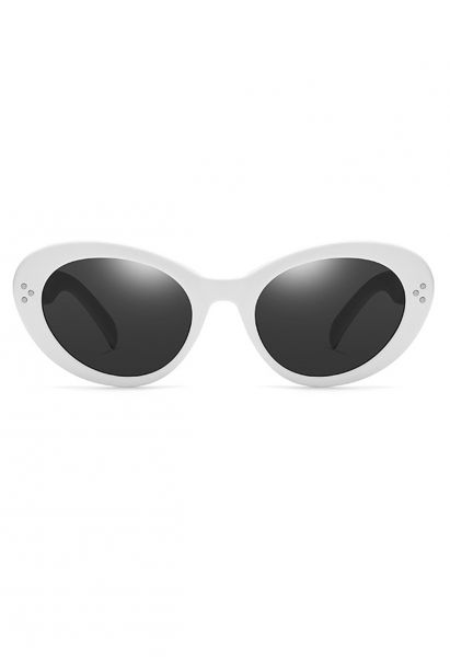 نظارة شمسية ريترو بإطار عين القطة باللون الأبيض
