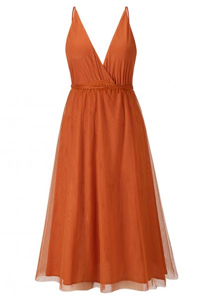 فستان من التول الشبكي ملفوف من الخلف من Crisscross باللون البرتقالي