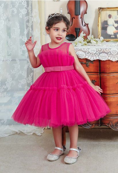 فستان تول بعقدة على الخصر باللون الأرجواني للأطفال