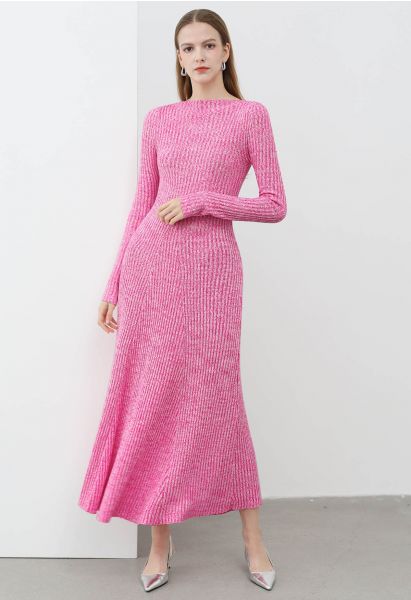 الصلبة اللون الرتوش فستان ماكسي باللون الوردي الساخن