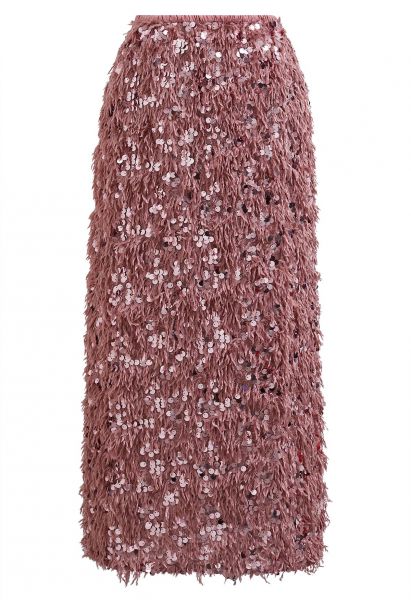 كامل تنورة قلم رصاص مطرزة ريشة باللون الوردي