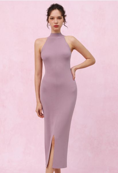 التماس تفاصيل الرسن Bodycon فستان متماسكة باللون الوردي