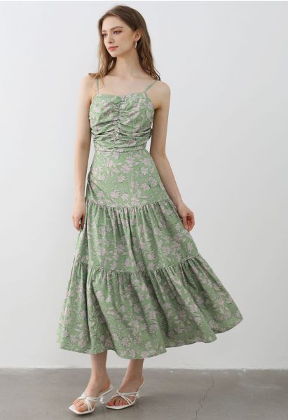 BOWKNOT عودة الأزهار طباعة فستان كامي باللون الأخضر