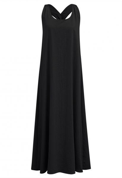 الصلبة تويست مفتوحة الظهر الرسن فستان ماكسي باللون الأسود