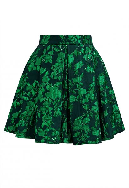 تنورة قصيرة من قماش الجاكار باللون الأخضر