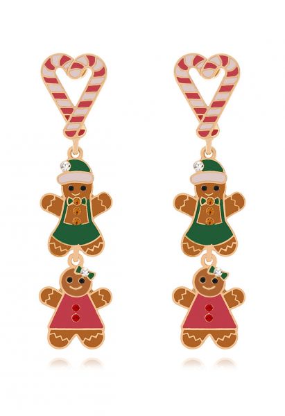 Sweet Gingerbread Couple Candy Cane Earrings