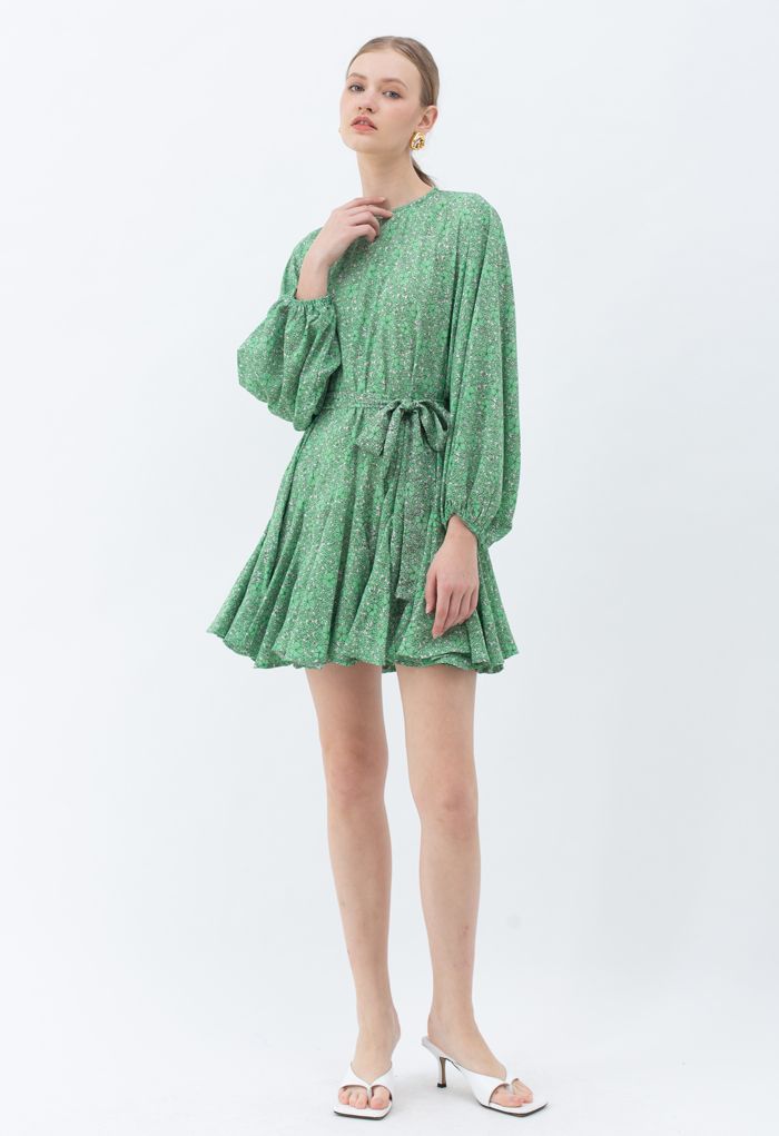 فستان مطرز بأكمام فقاعة أخضر من Floret