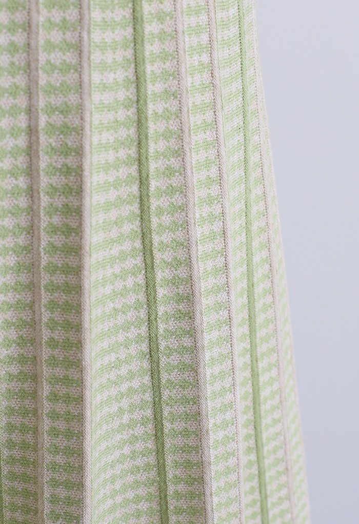 تنورة ميدي منسوجة بطيات منقط باللون الأخضر
