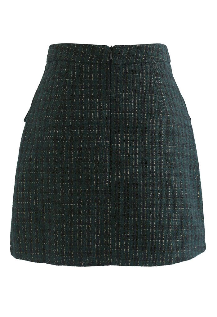 تنورة قصيرة لامعة بنمط القماش القطني باللون الأخضر