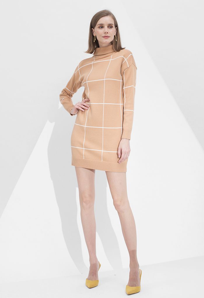 فستان سترة بياقة مدورة شبكية ترحيبية دافئة باللون البني