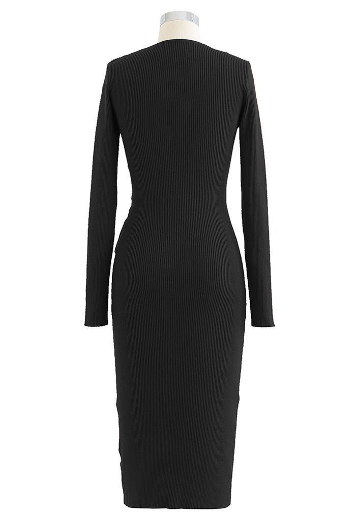 فستان متوسط الطول برباط حول الخصر ملفوف باللون الأسود