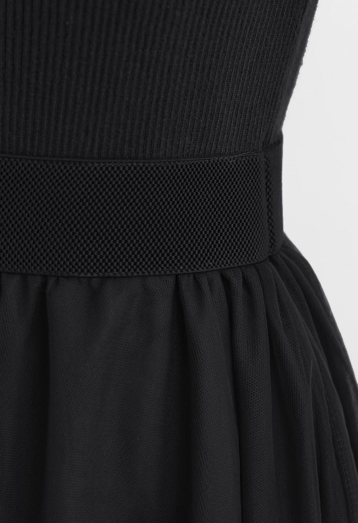 فستان شبكي منسوج بخصر مطاطي باللون الأسود