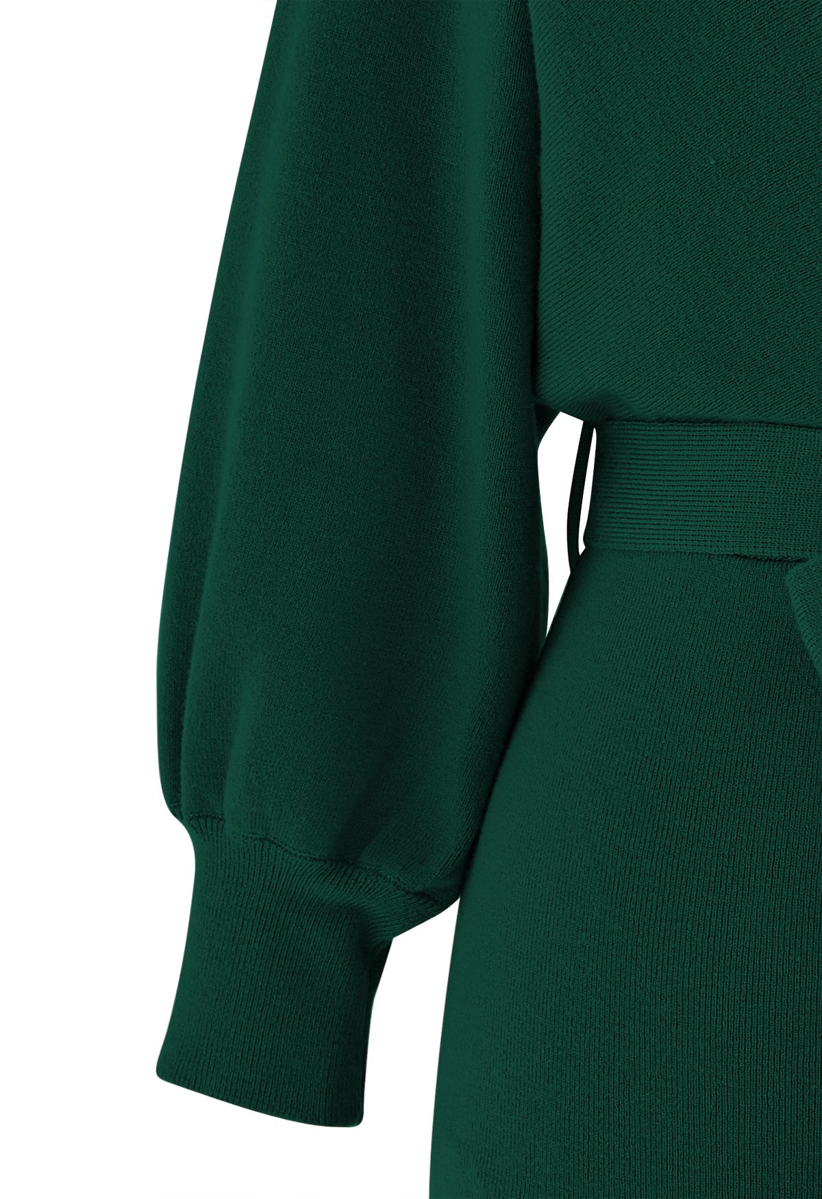 فستان متوسط الطول ملفوف منسوج بلونين مع ربطة عنق باللون الأخضر الداكن