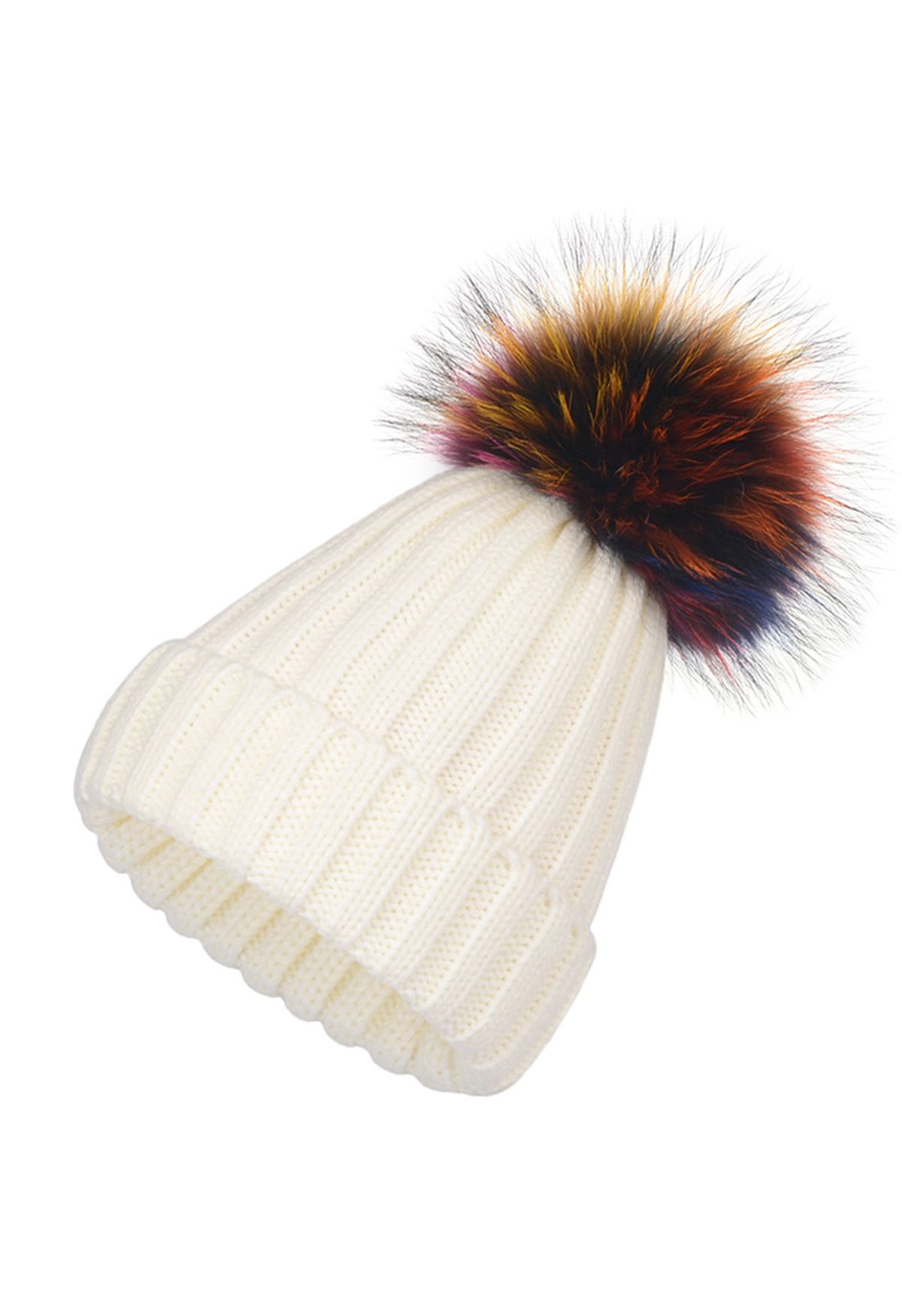 قبعة صغيرة ملونة بوم بوم تريم باللون الأبيض