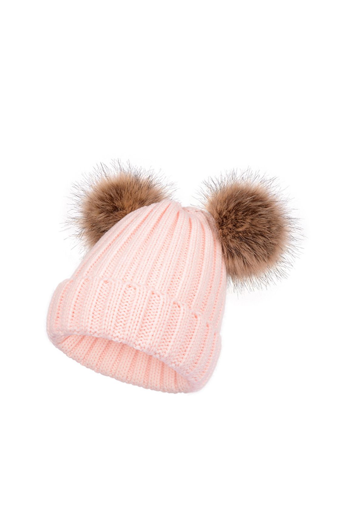 قبعة صغيرة متماسكة بوم بوم ضبابية باللون الوردي