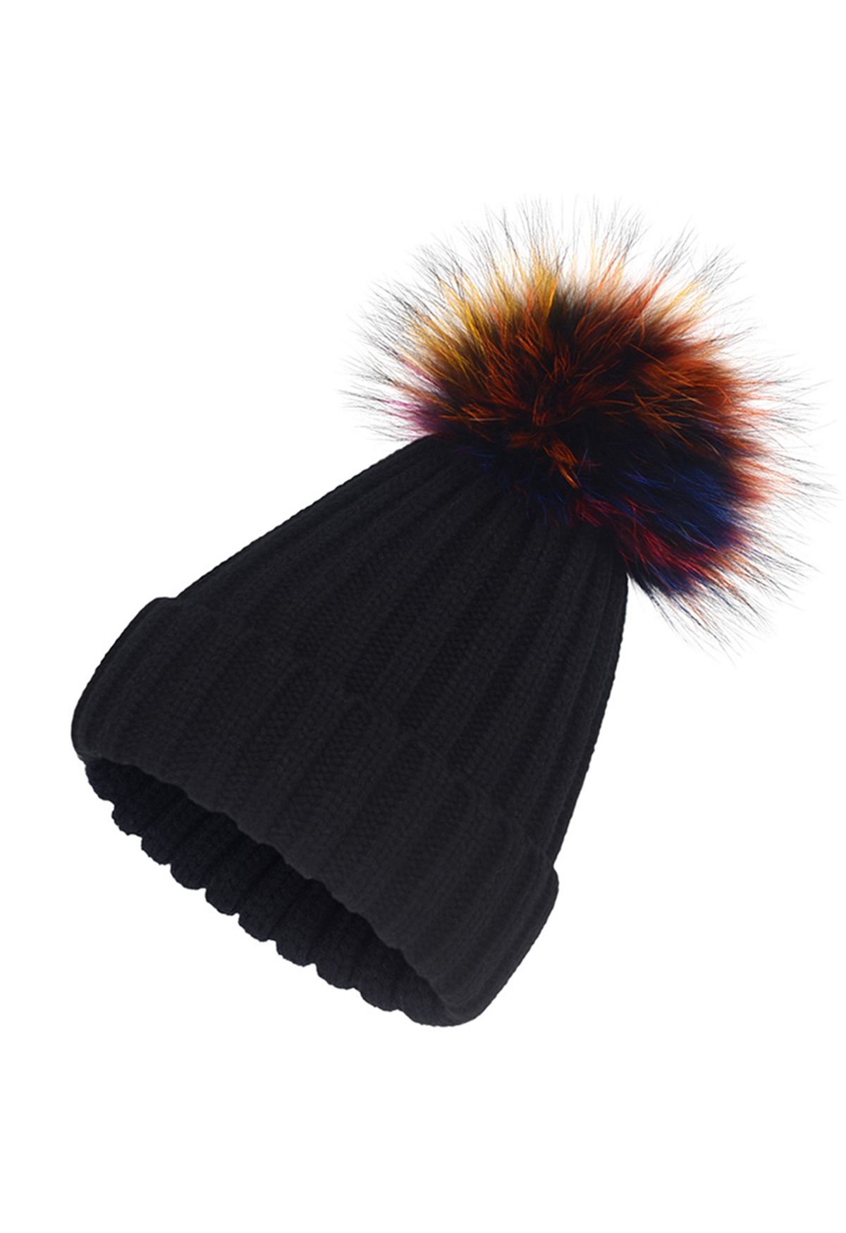 قبعة صغيرة ملونة مزخرفة بوم بوم باللون الأسود