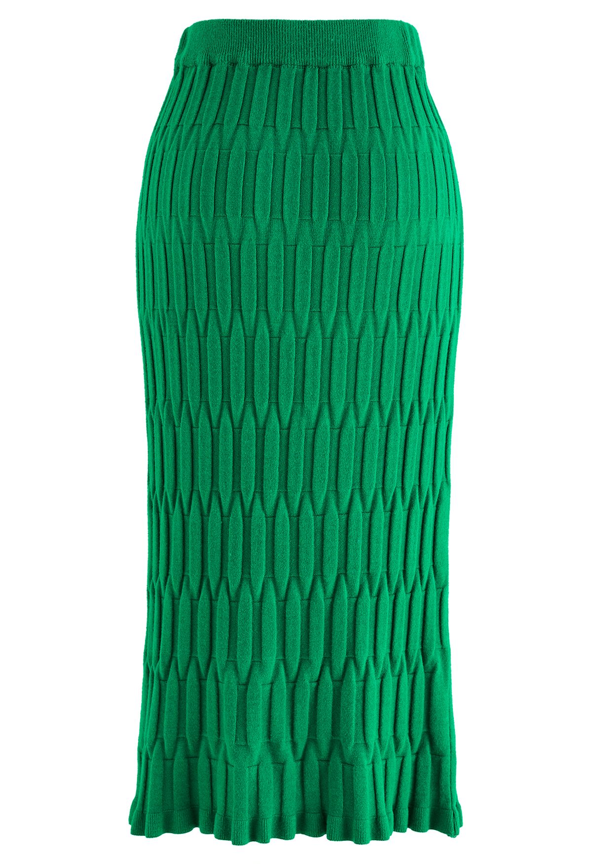 تنورة ضيقة منسوجة منقوشة باللون الأخضر