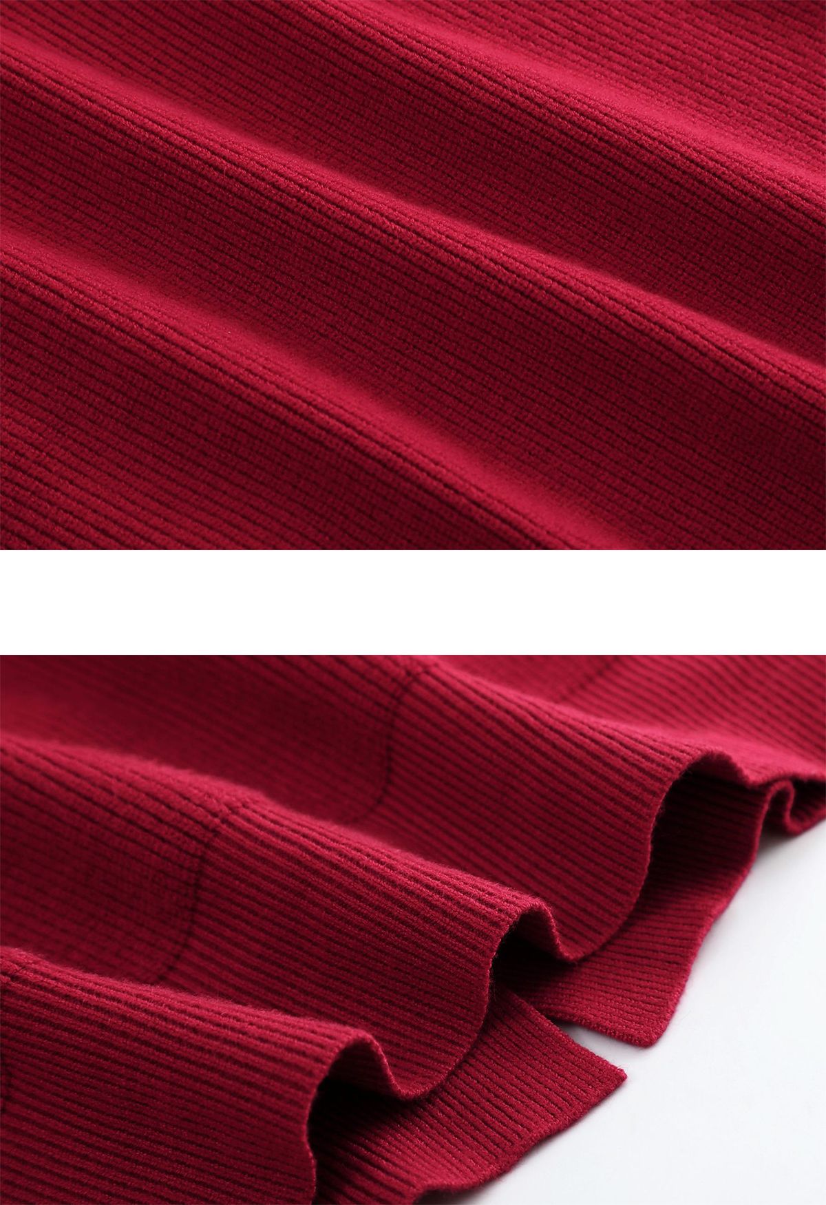 كارديجان محبوك بياقة على شكل V وأزرار أمامية باللون الأحمر