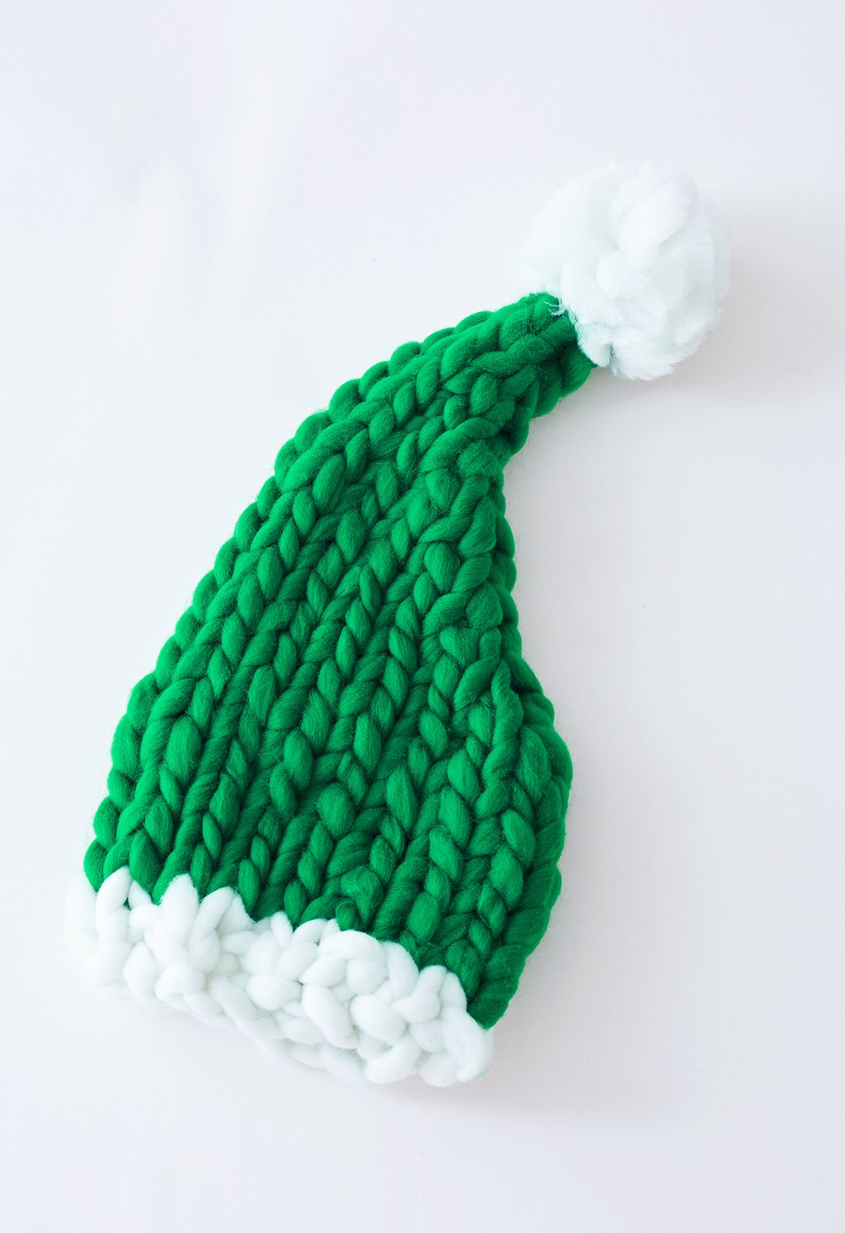 قبعة عيد الميلاد بوم بوم مضفرة يدويًا باللون الأخضر