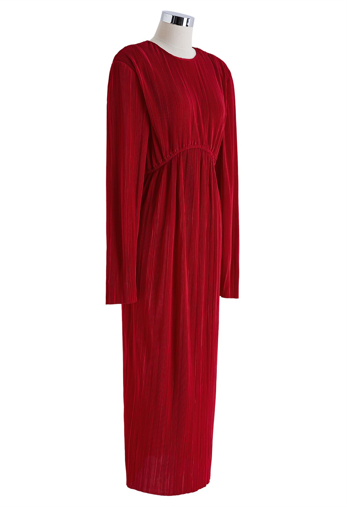 فستان بليسيه ميدي بأكتاف مفتوحة من الخلف باللون الأحمر