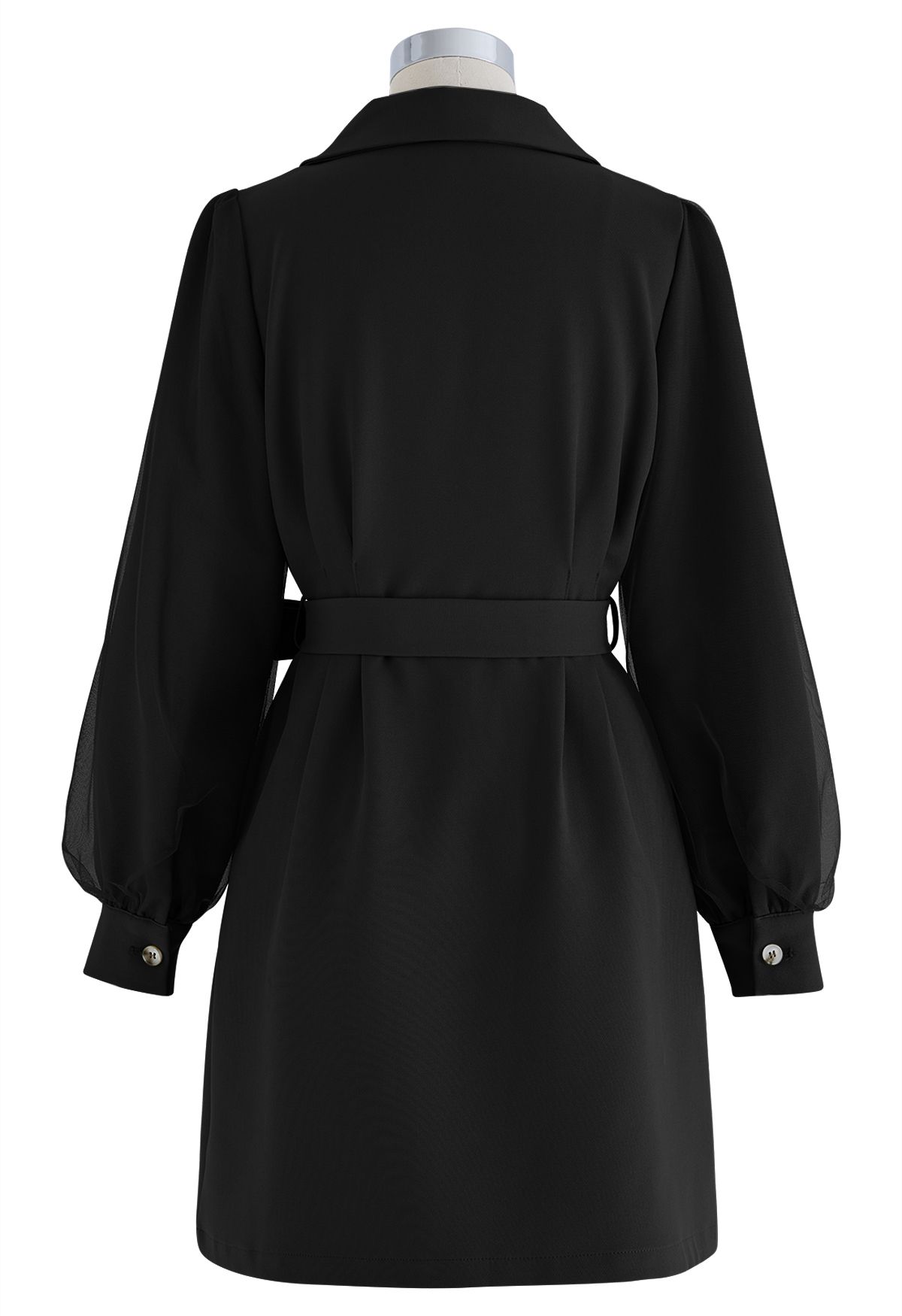 فستان بليزر بأكمام شبكية مزدوجة الصدر باللون الأسود