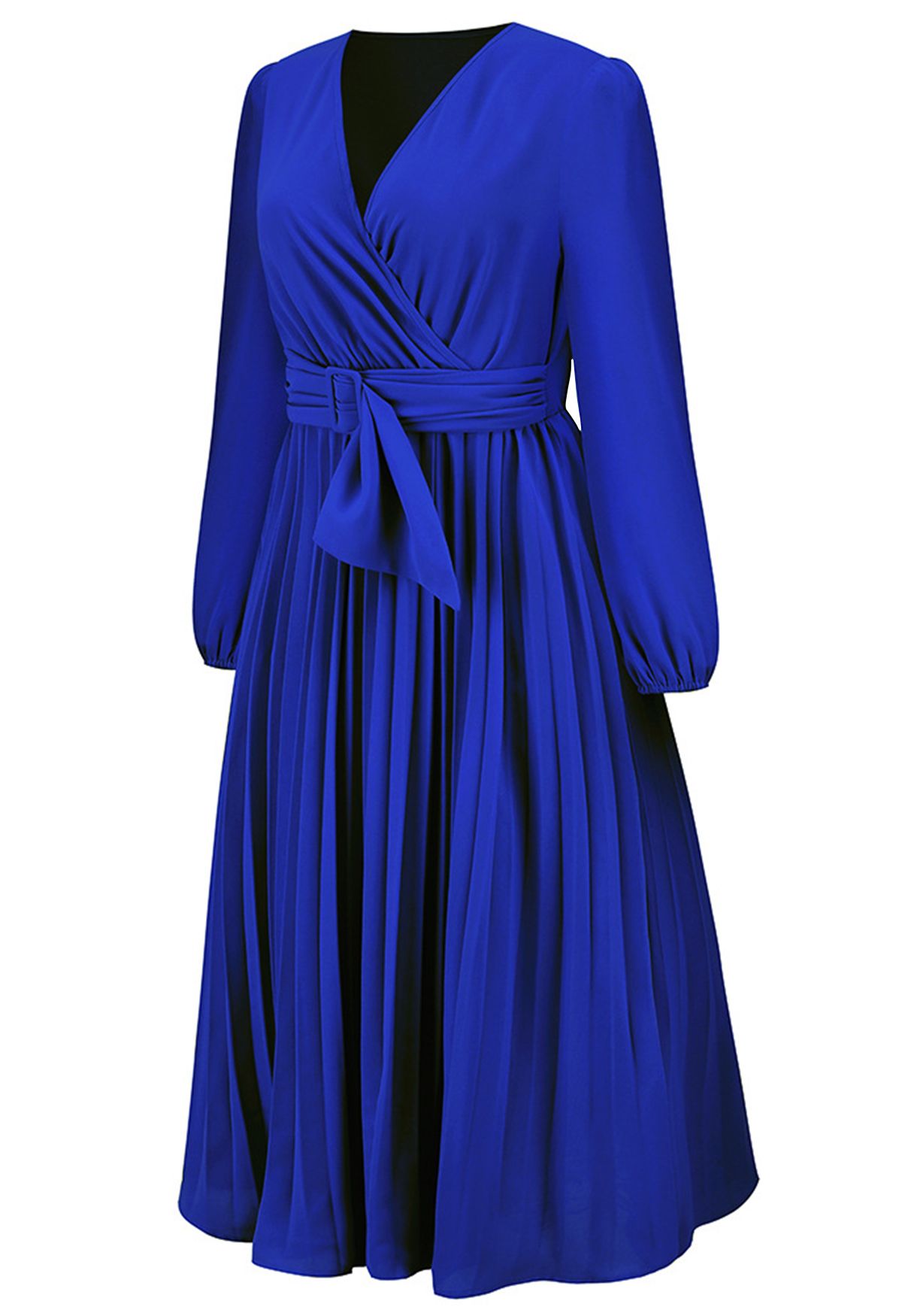 فستان بتصميم ملفوف من الأمام مع حزام بمشبك باللون النيلي