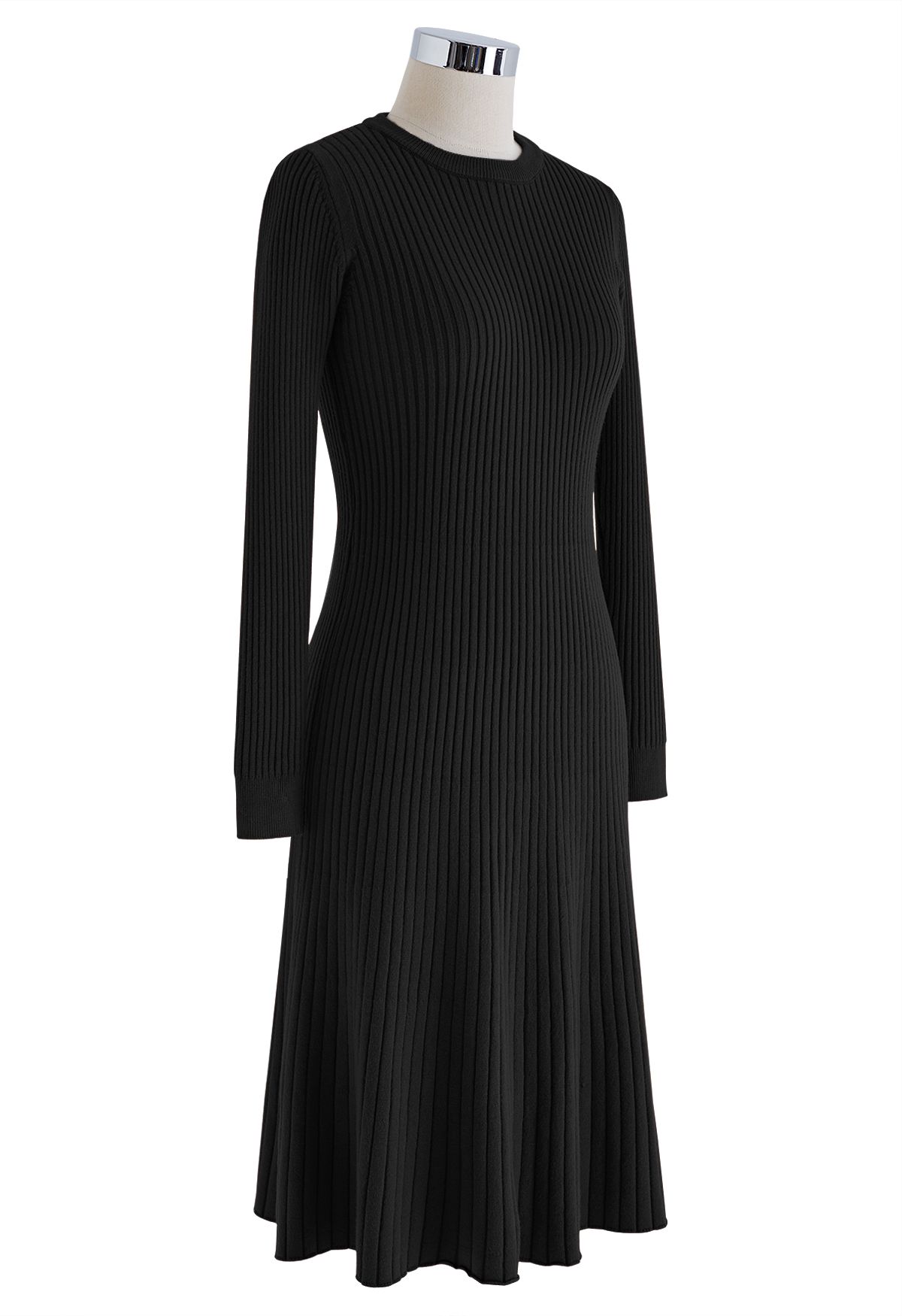 فستان متوسط الطول مكشكش مضلع باللون الأسود