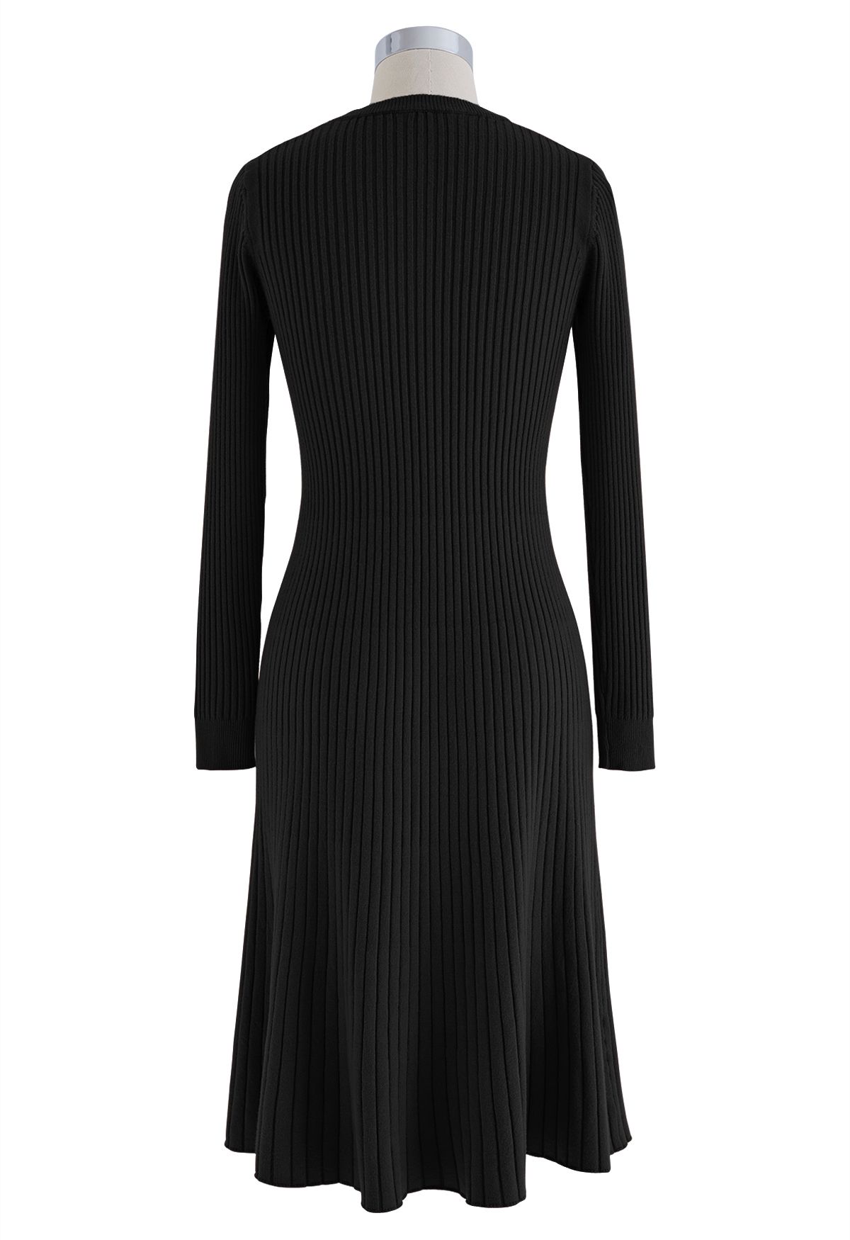 فستان متوسط الطول مكشكش مضلع باللون الأسود