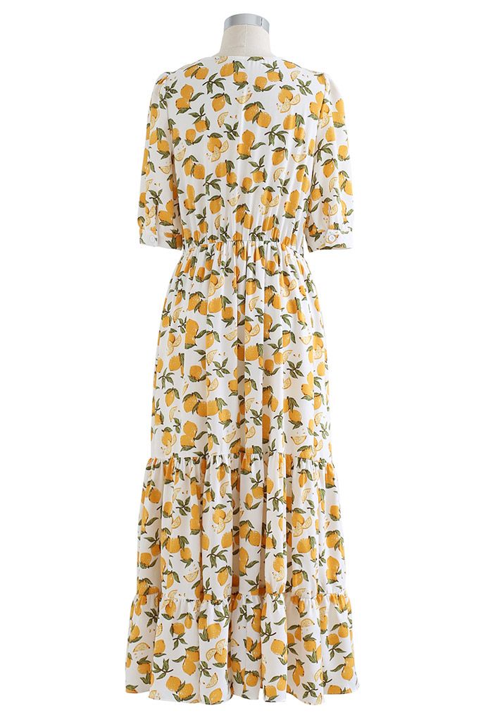 فستان صيفي مكشكش بطبعة الليمون