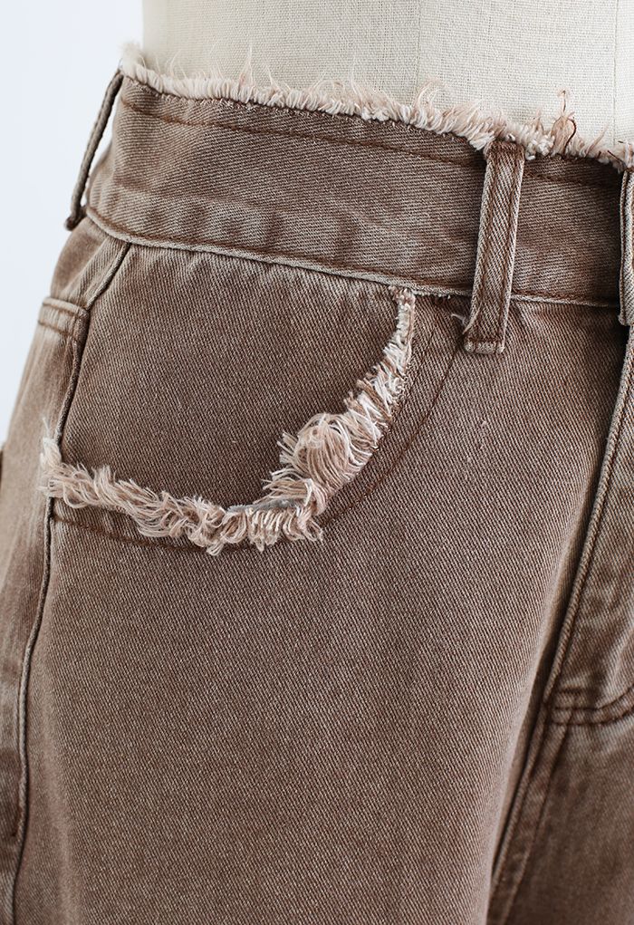 بنطال جينز واسع الساق بلون الكراميل