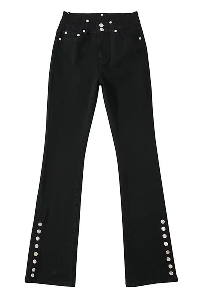 بنطال جينز عالي الخصر قابل للتمدد باللون الأسود