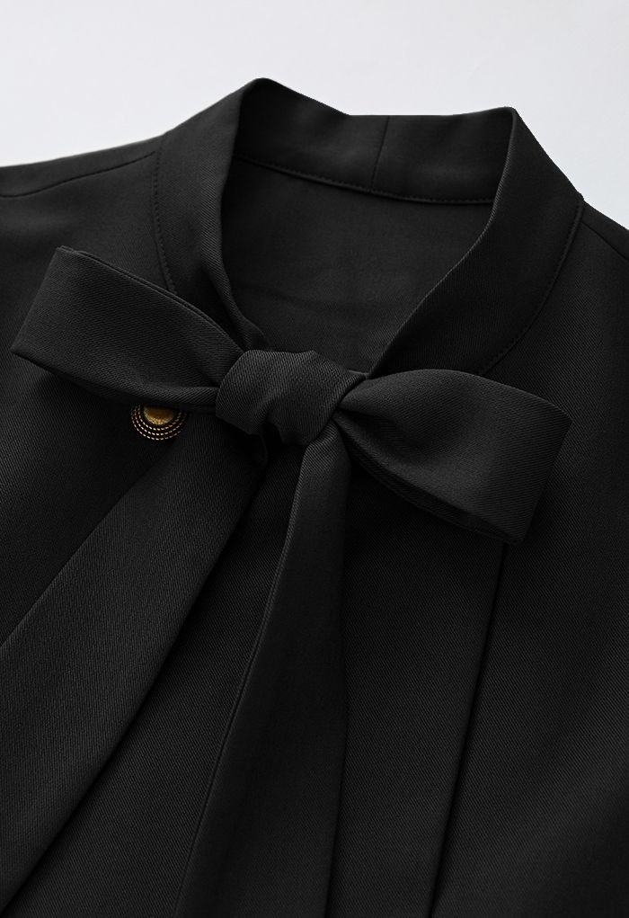 معطف رائع بحزام مزدوج الصدر باللون الأسود