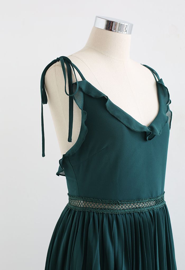 فستان ميدي بكتف شيفون بطيات من Grace باللون الأخضر الداكن