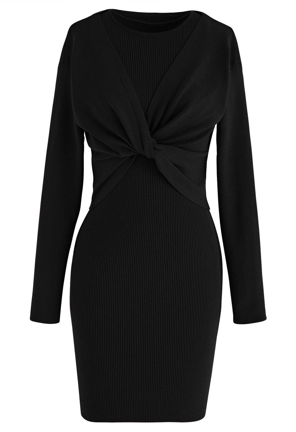 فستان منسوج من قطعتين من Twist Front باللون الأسود