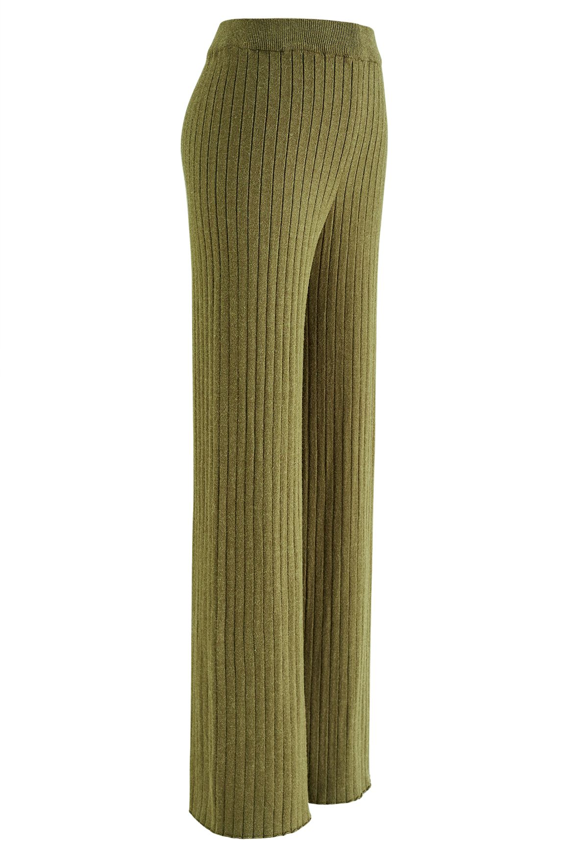 بنطلون منسوج بأرجل مستقيمة مخططة باللون الأخضر الطحلب