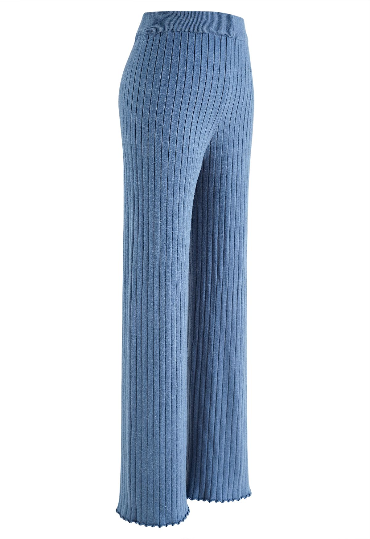 بنطلون مخطط بقماش منسوج بأرجل مستقيمة باللون الأزرق