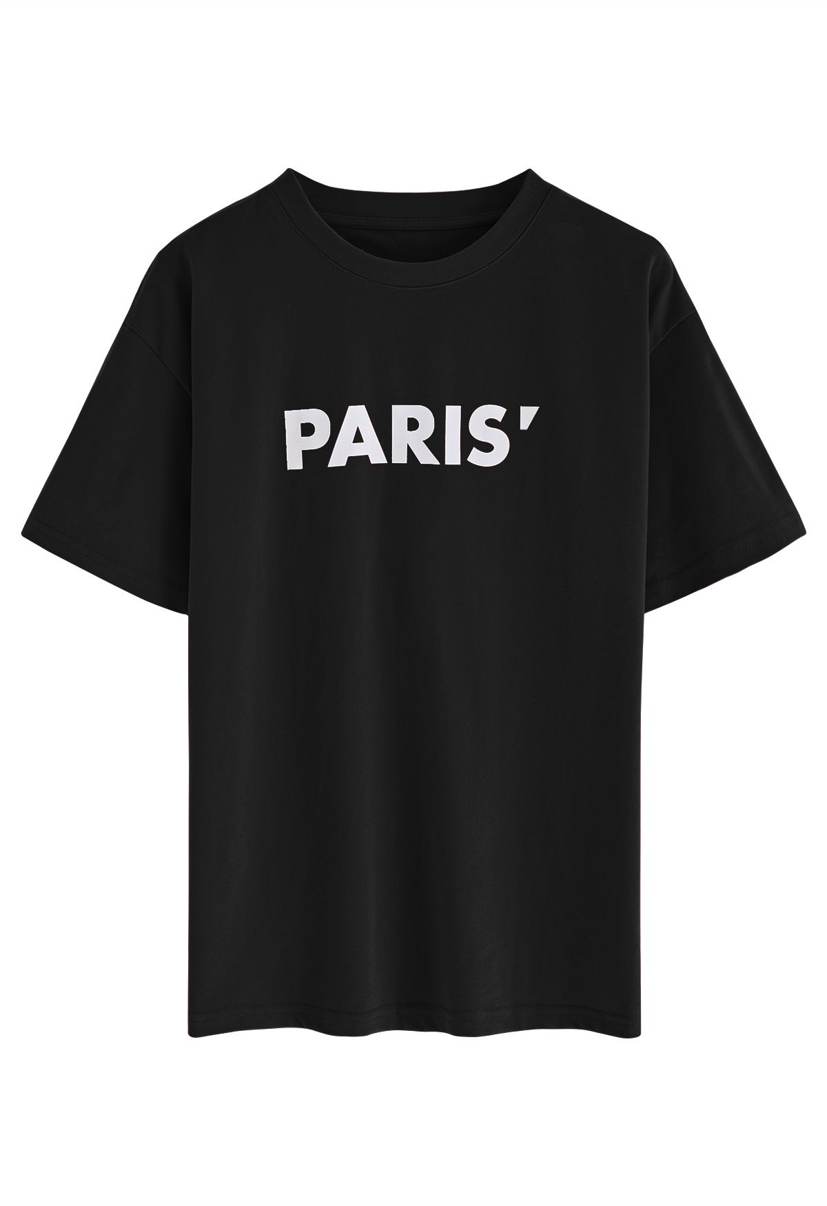 تي شيرت برقبة دائرية وطبعة باريس باللون الأسود