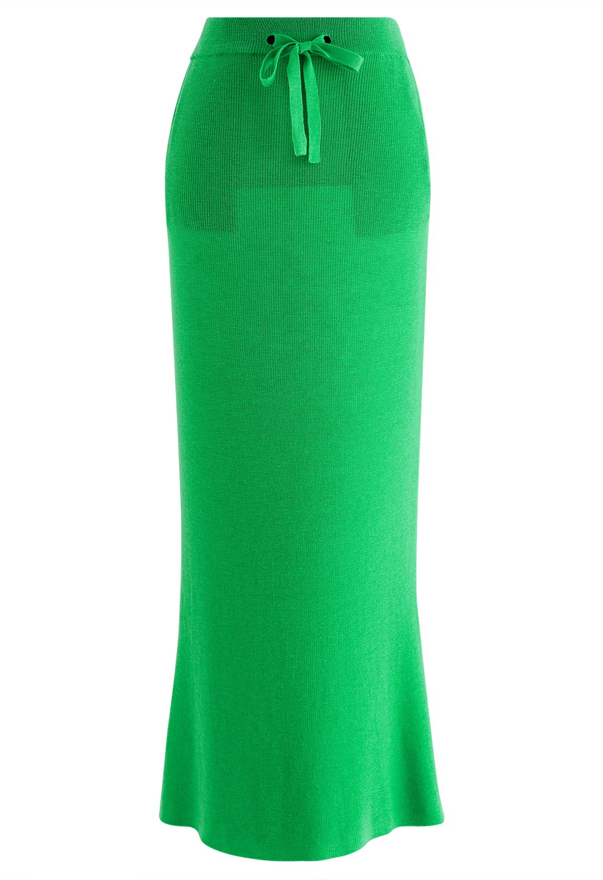 تنورة طويلة محبوكة بخصر مرتفع باللون الأخضر