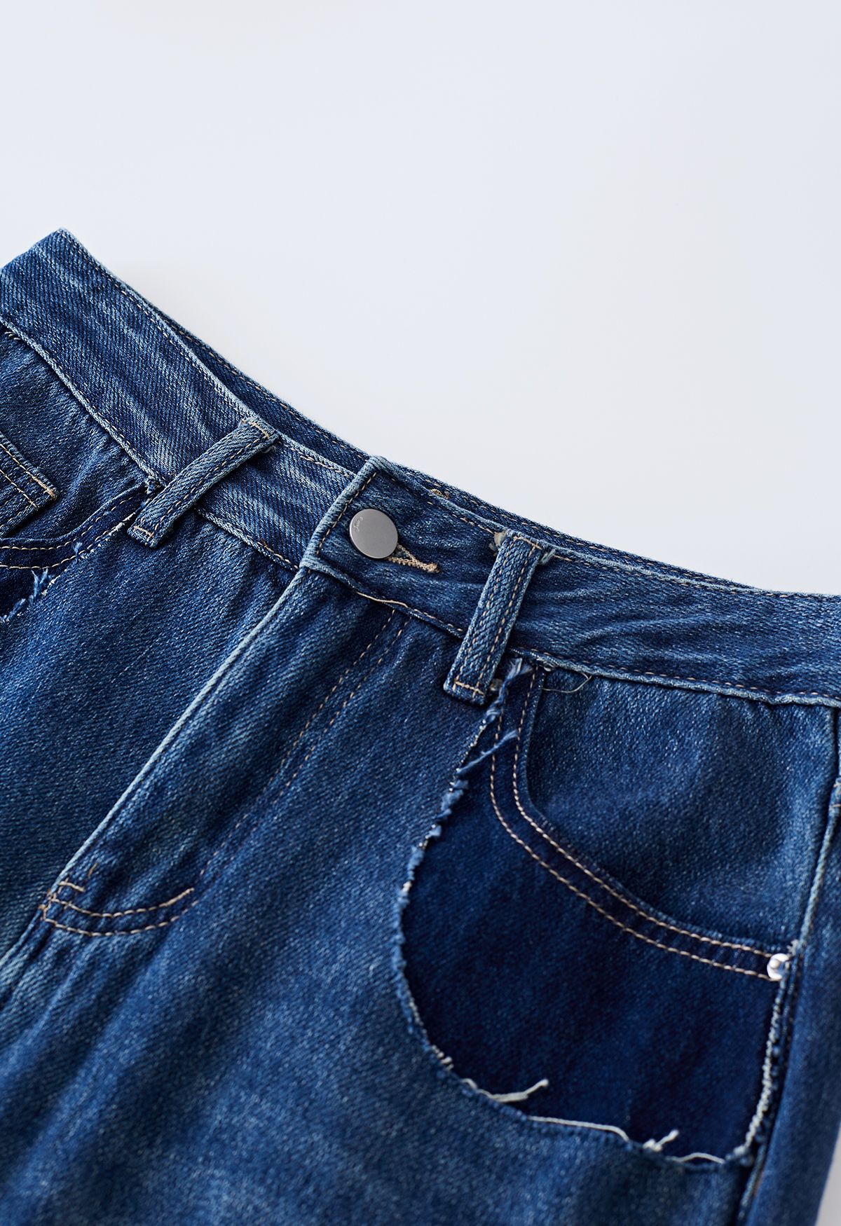 بنطال جينز واسع الساق بجيب مزدوج الطبقات مزيف