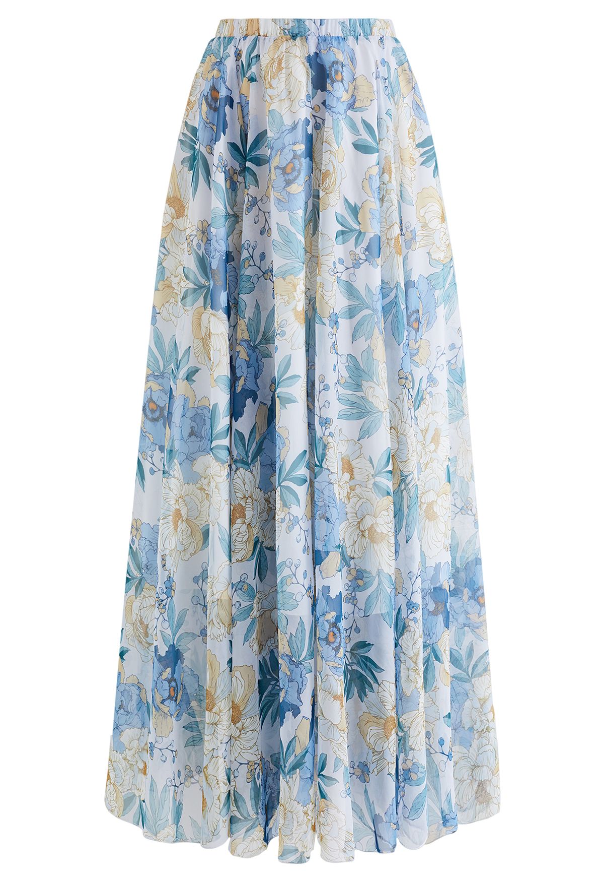 تنورة ماكسي شيفون برائحة الزهور الزرقاء