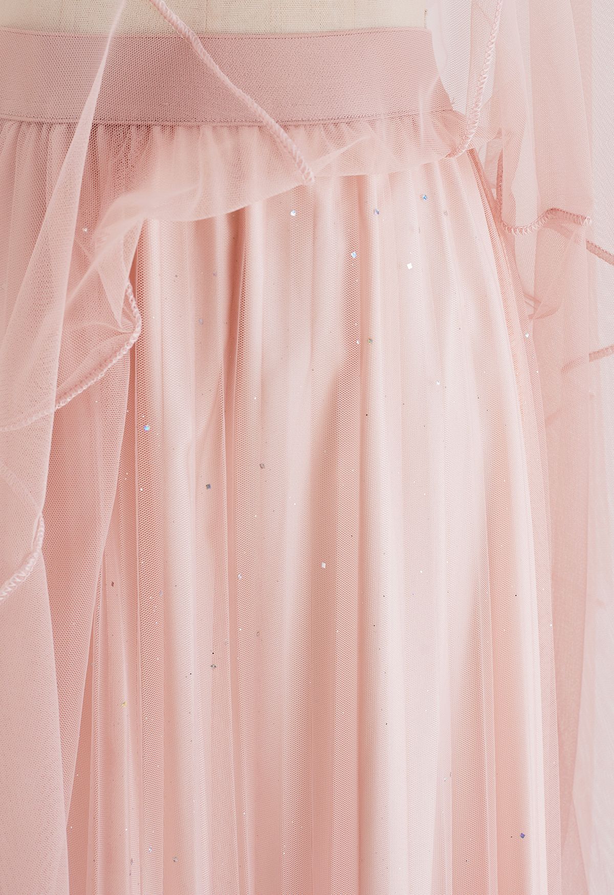 تنورة Venus Glitter Mesh تول متوسطة الطول باللون الوردي