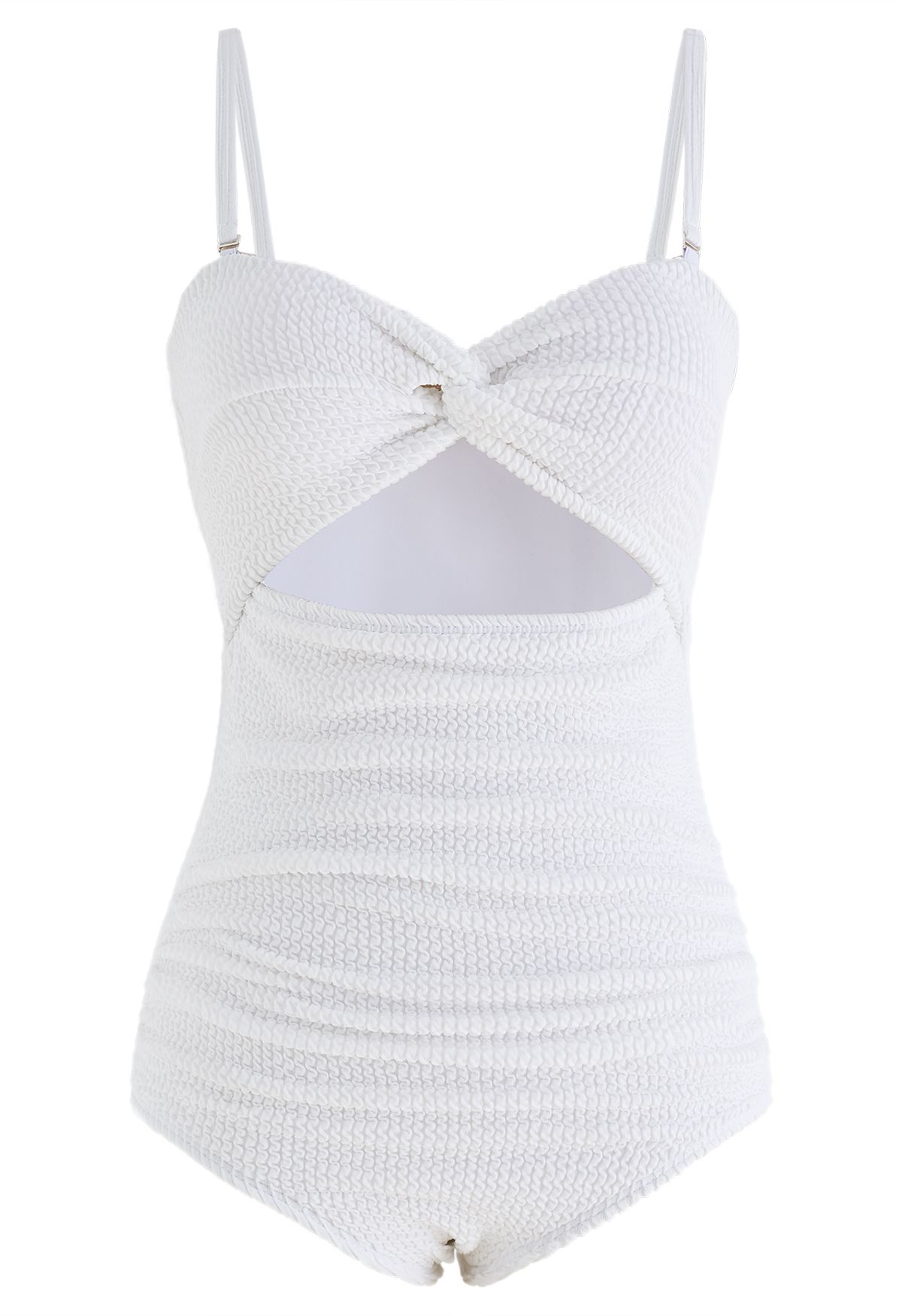 ملابس السباحة البيضاء المموجة ذات الفتحات الملتوية