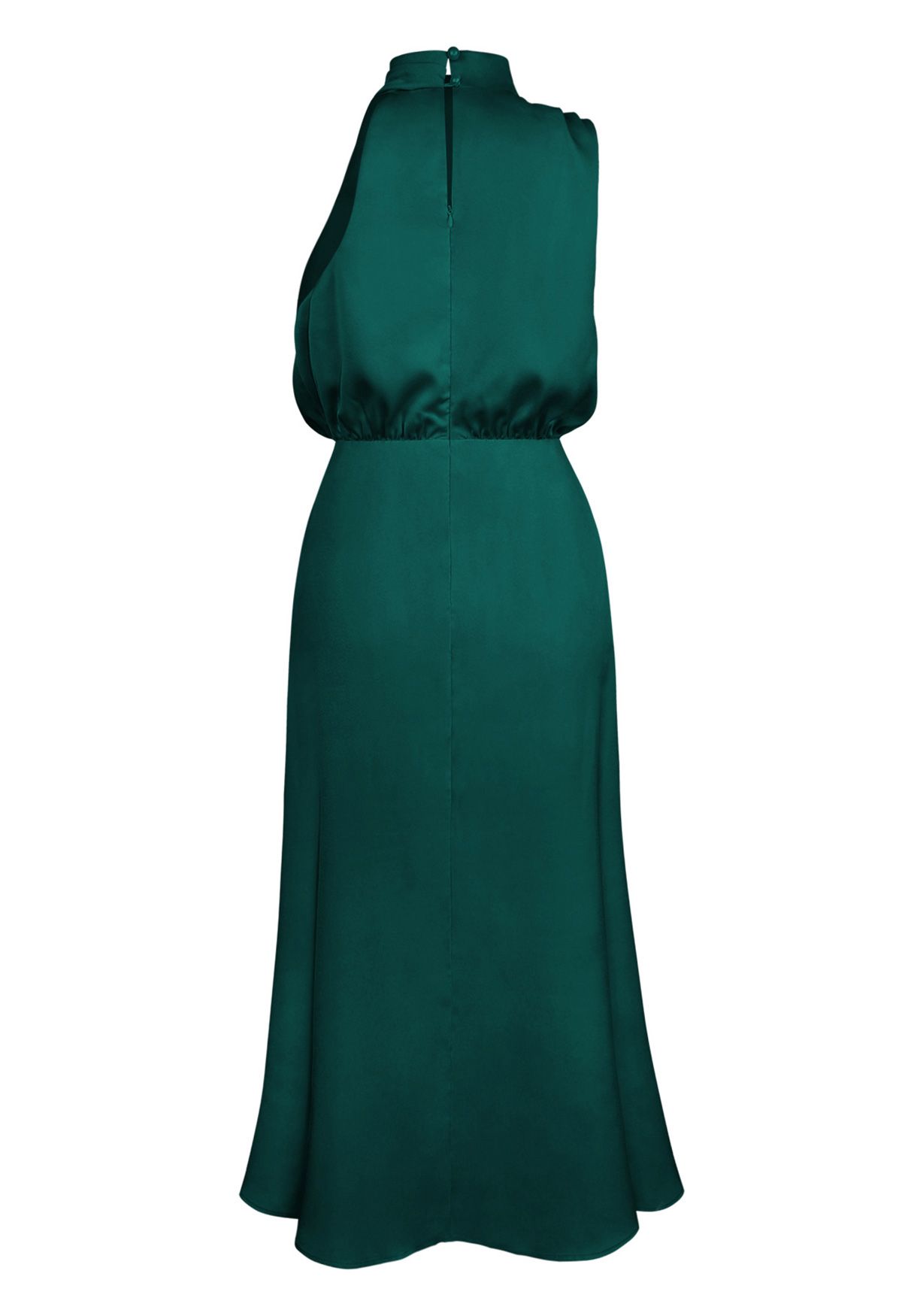غير متماثل Ruched العنق بلا أكمام فستان باللون الأخضر الداكن