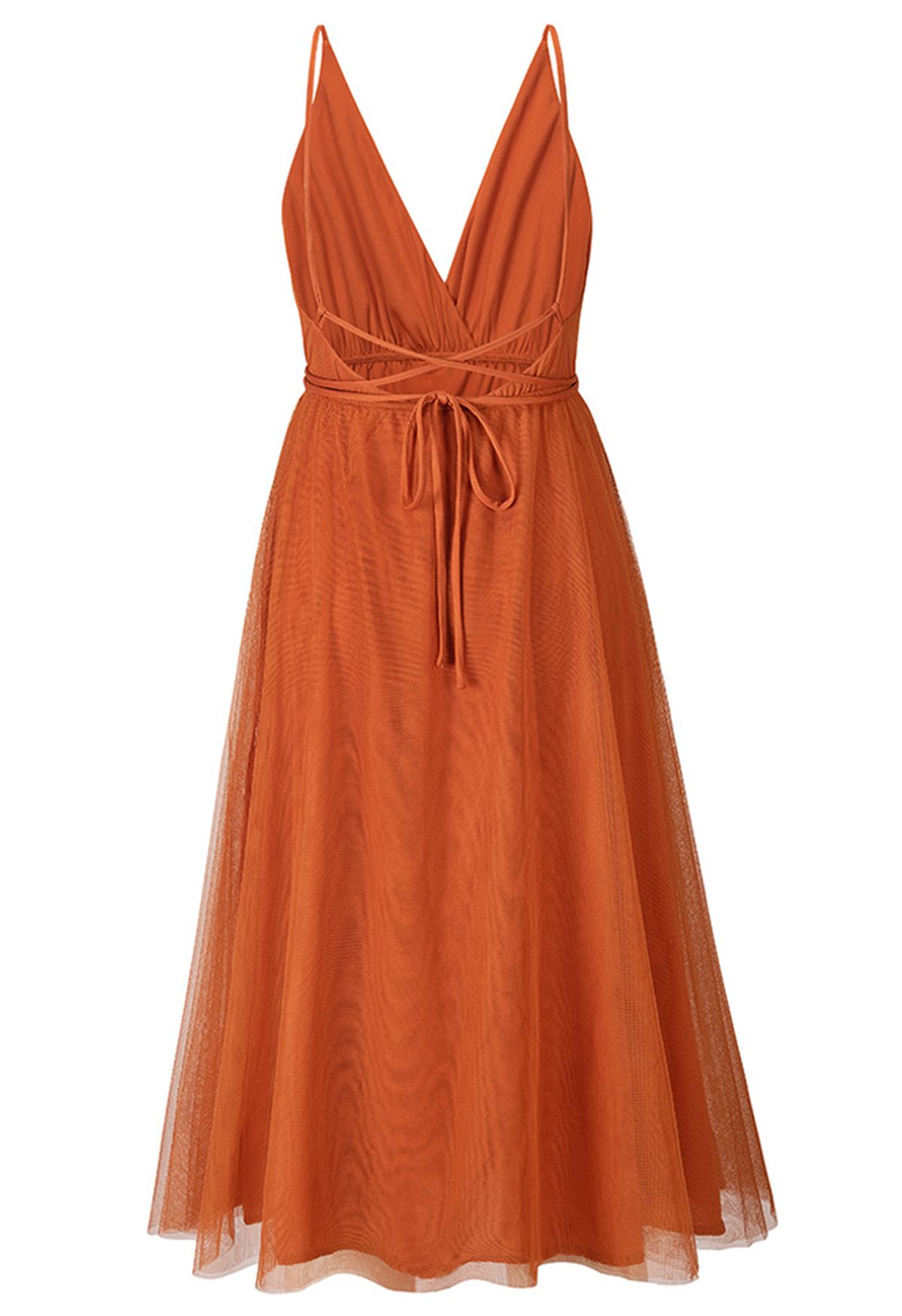 فستان من التول الشبكي ملفوف من الخلف من Crisscross باللون البرتقالي