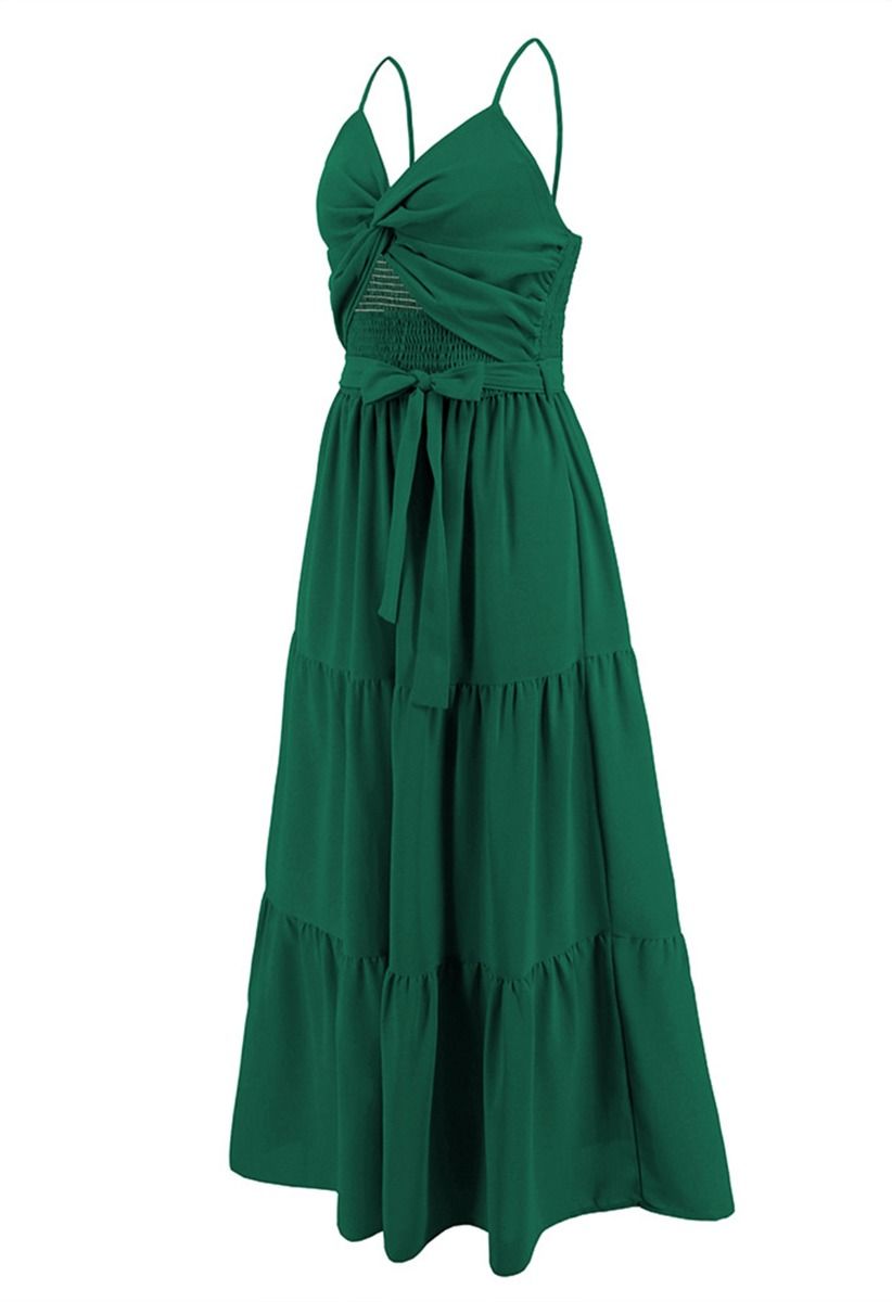 فستان قصير بتصميم ملفوف من الكامي بتصميم ملفوف باللون الأخضر