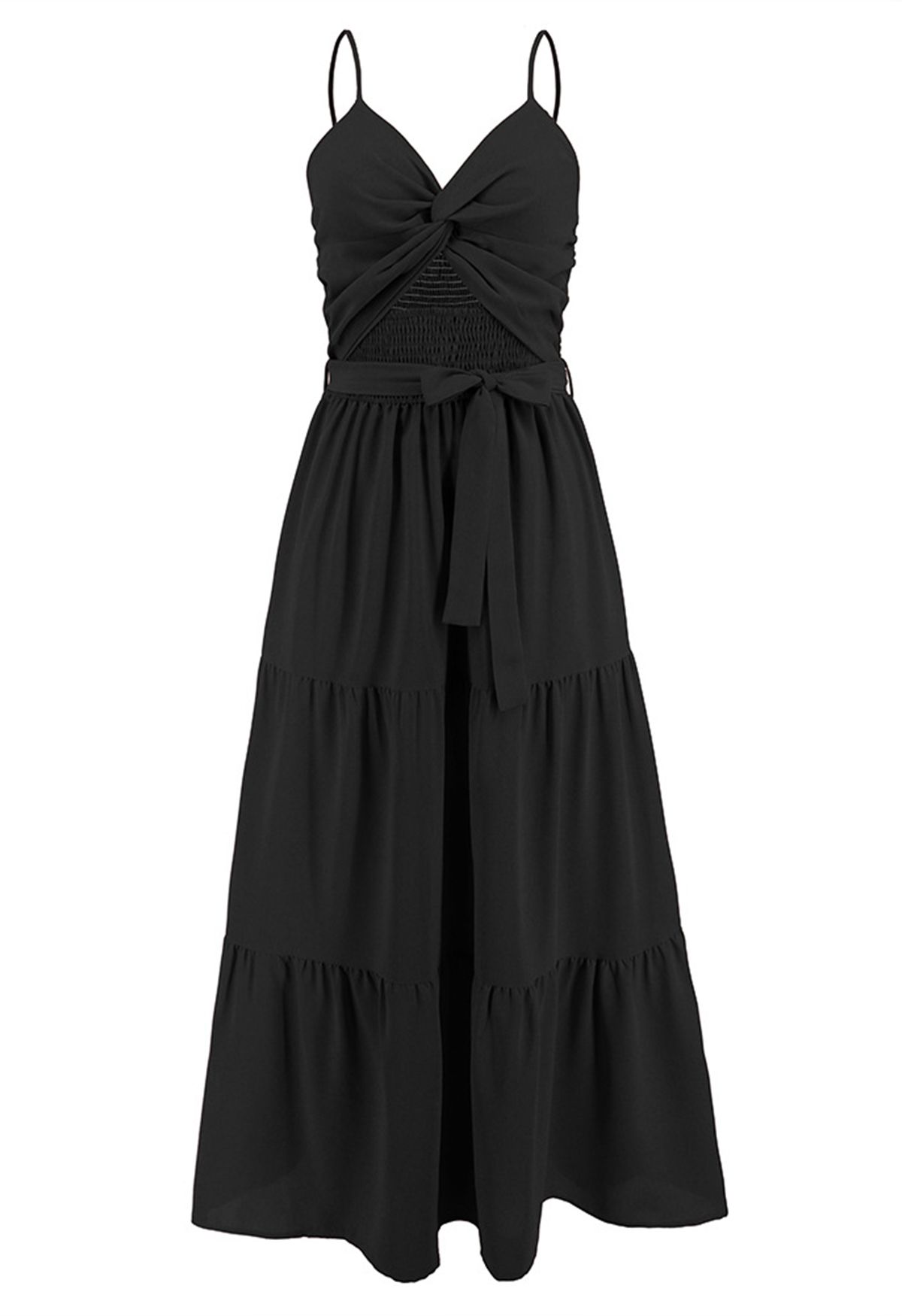 فستان قصير بتصميم ملفوف من الكامي مزركش باللون الأسود