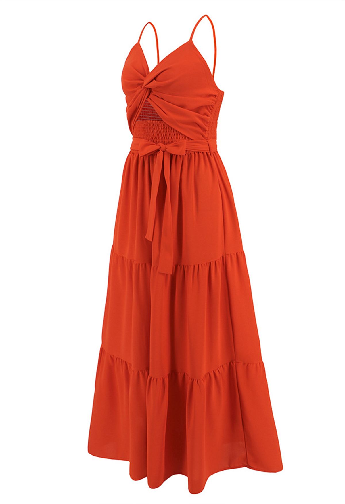فستان قصير بتصميم ملفوف من الكامي باللون البرتقالي